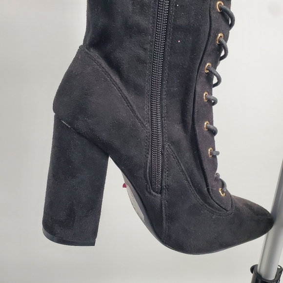 Shoedazzle Shoes Women 6.5 Janitha Lace Up Zip Up Boot Black - Picture 7 of 7